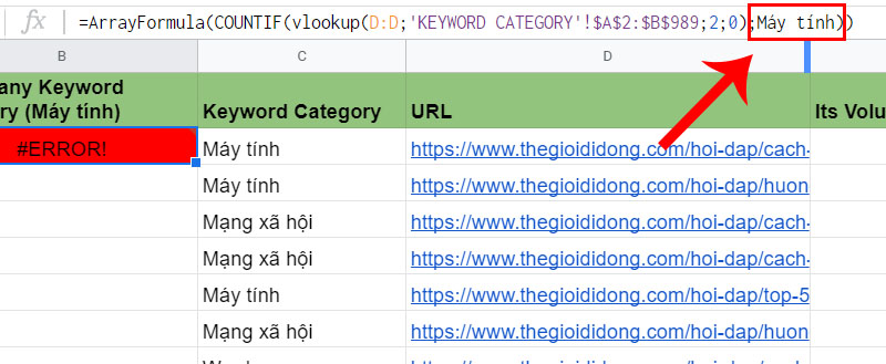Lỗi #ERROR xuất hiện khi bạn nhập không đúng cú pháp công thức