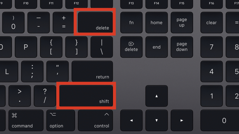 Nhấn tổ hợp phím Shift + Delete nếu như không có phím Num Lock