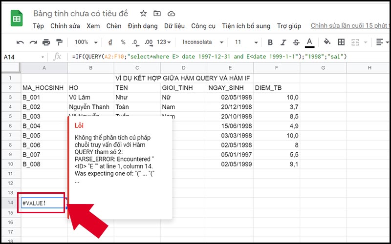 Lỗi #VALUE