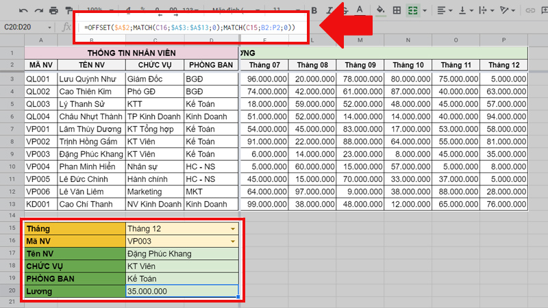 Tìm lương theo tháng của nhân viên