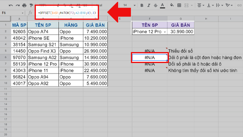 Lỗi #N/A