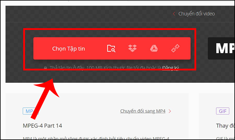 Nhấn vào Chọn tập tin để chuyển file MP4 sang GIF