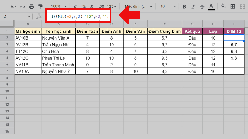 Kết hợp hàm IF với MID