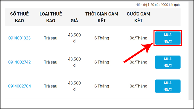 Chọn số ưng ý nhất và nhấn MUA NGAY