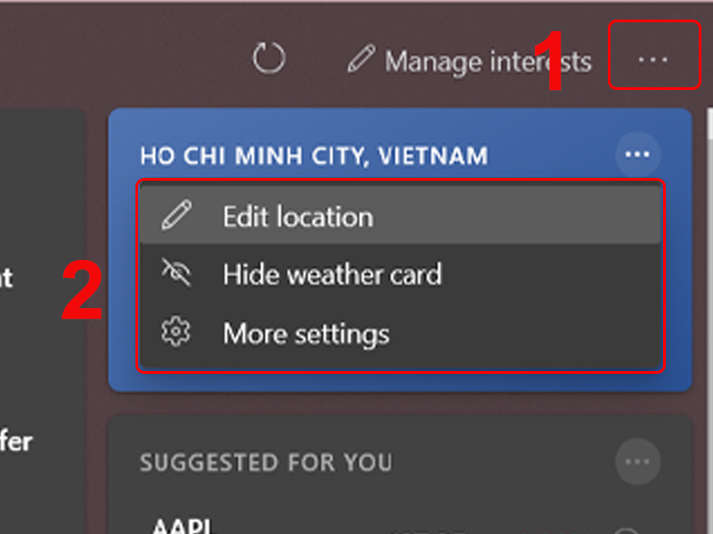 Điều chỉnh mục Dự báo thời tiết trong tính năng News and Interests