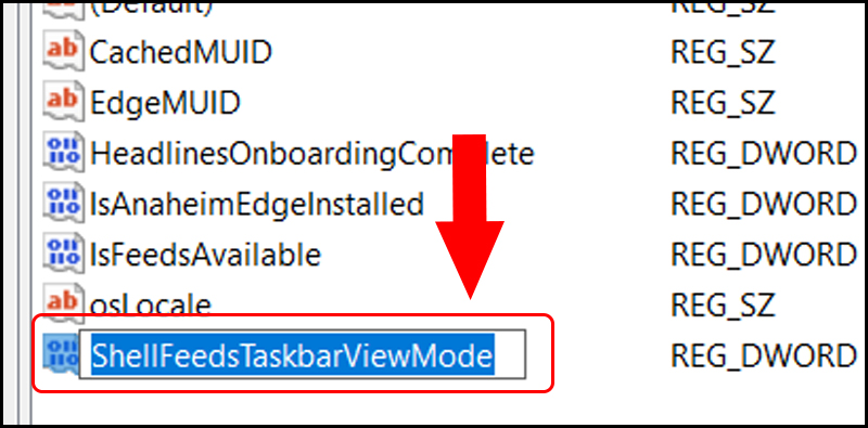 Đặt tên cho key vừa tạo là ShellFeedsTaskbarViewMode