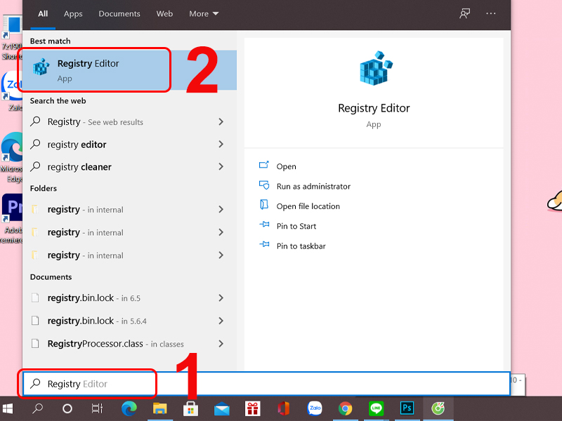 Thao tác mở công cụ Registry