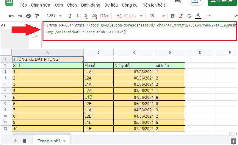 Đưa dữ liệu từ một nguồn khác trang tính hiện tại