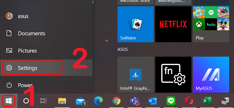 Mở Settings trên máy tính