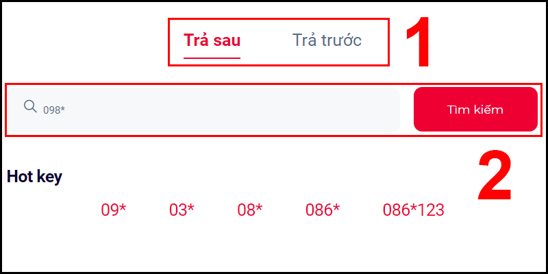 Nhấn vào Tìm kiếm sau khi nhập đầu số bạn muốn mua