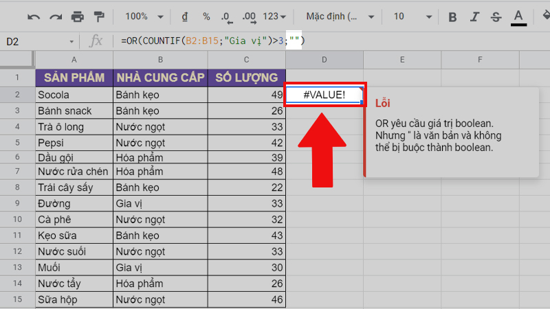 Lỗi #VALUE