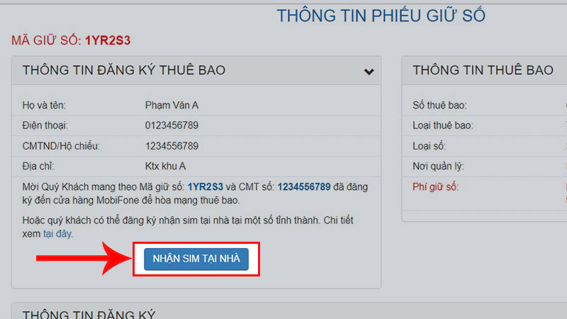Nhấn NHẬN SIM TẠI NHÀ
