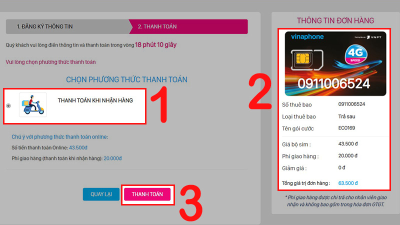 Chọn hình thức thanh toán và nhấn THANH TOÁN