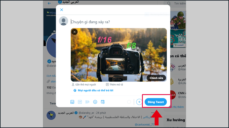 Sau khi hoàn thành chỉnh sửa ảnh, ấn Đăng Tweet để đăng bài