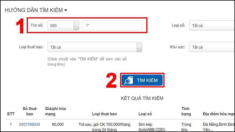 Nhấn TÌM KIẾM để tiếp tục