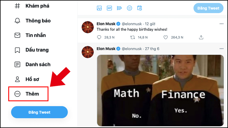 Vào Thêm tại giao diện chính của Twitter
