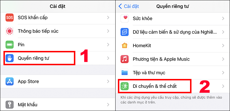 Bạn ấn chọn mục Di chuyển & thể chất