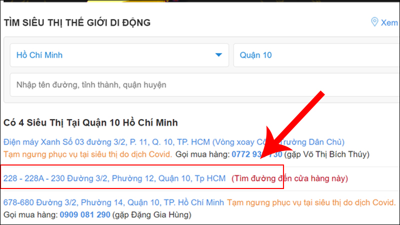 Chọn cửa hàng gần với vị trí của bản thân nhất