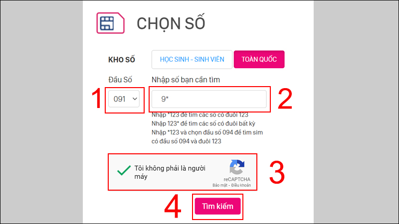 Tìm kiếm đầu số mong muốn