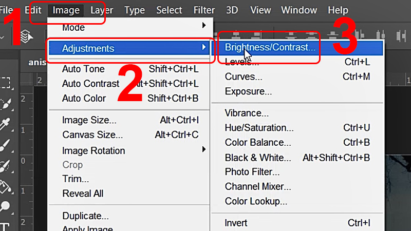 Chọn Brightness/Contrast để bắt đầu chỉnh độ sáng và tương phản