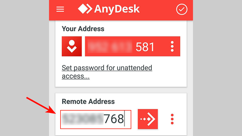 Nhập mã vào ô Remote Address trên điện thoại