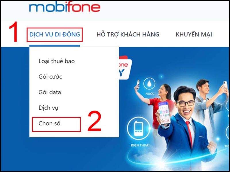 Vào mục Dịch vụ di động