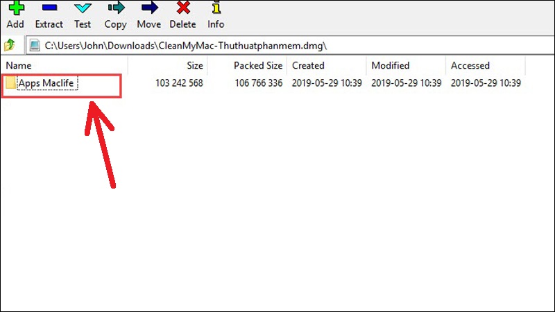 Mở các folder trong file DMG