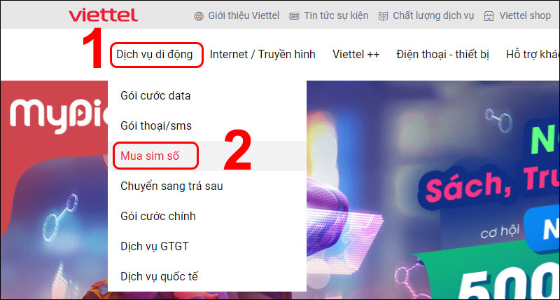 Vào trang chủ Viettel để mua SIM số