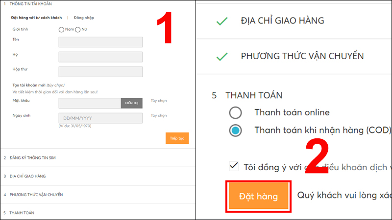Tiến hành đặt hàng