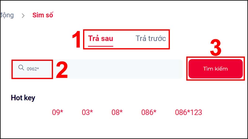 Nhập 0962* và nhấn nút Tiềm kiếm