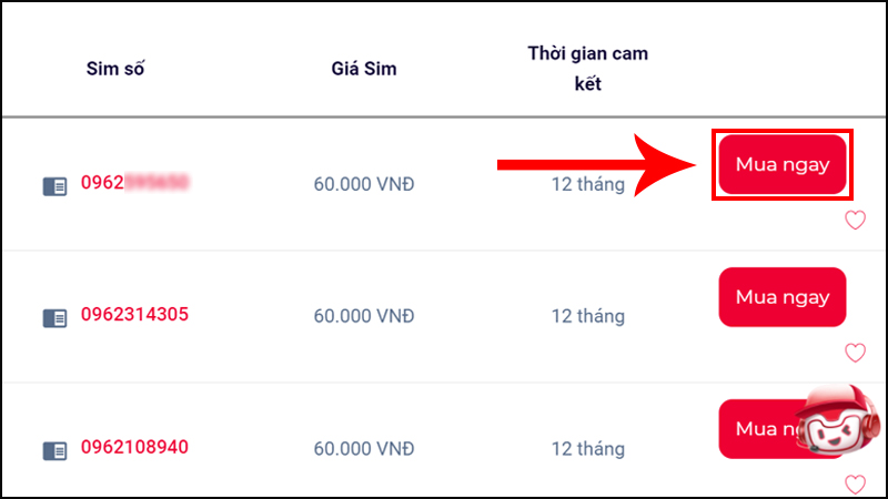 Chọn số ưng ý nhất và nhấn Mua ngay