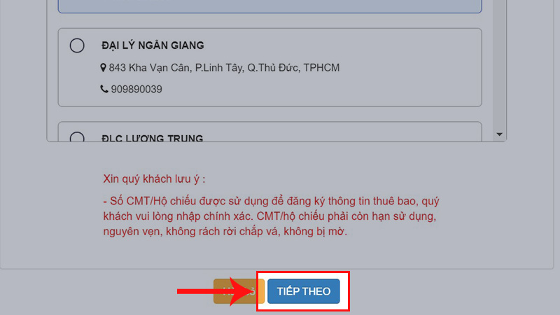 Nhấn TIẾP THEO