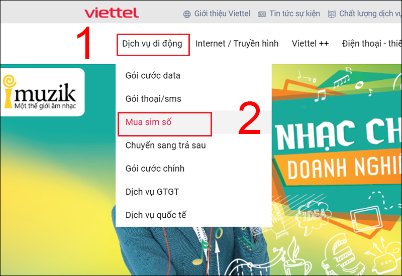 Vào mục Dịch vụ di động trong trang chủ Viettel