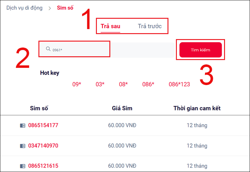 Tìm đầu số 0961 Viettel để mua