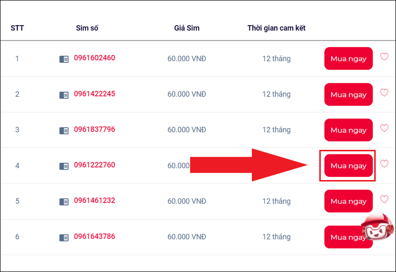 Chọn số điện thoại bạn muốn mua