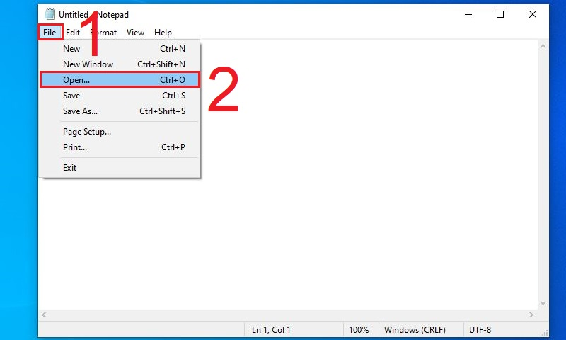 Chọn Open để mở file bằng notepad