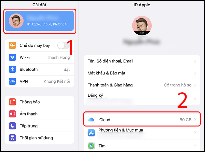 Truy cập vào mục iCloud trong phần Cài đặt (Settings)
