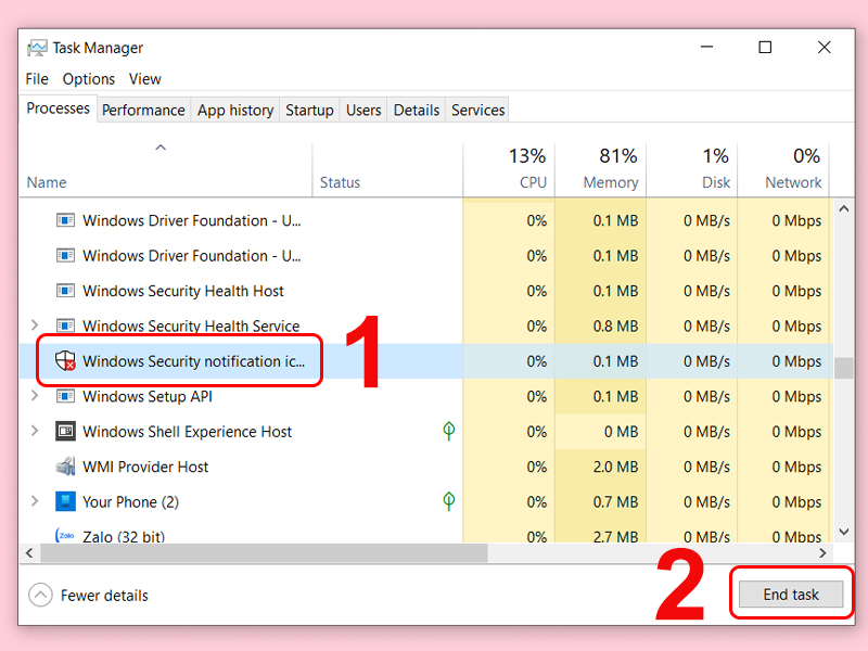 Tắt phần mềm diệt virus bằng Task Manager