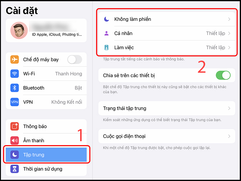 Thiết lập tính năng Focus trên iPad