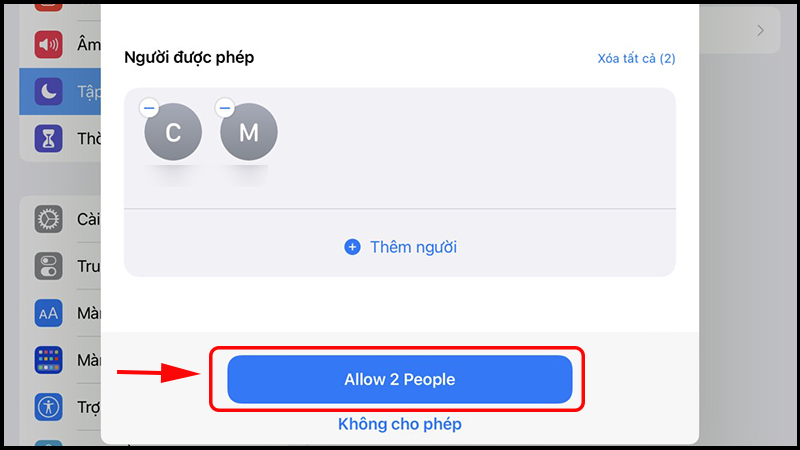 Chọn Cho phép liên hệ (Allow People) để xác nhận các liên hệ vừa thêm