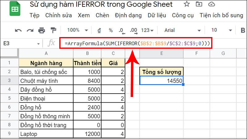 Hàm IFERROR tra các lỗi #DIV/0! và thay thế chúng bằng số 0