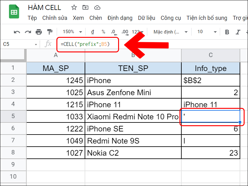 Công thức hàm CELL lấy định dạng căn lề