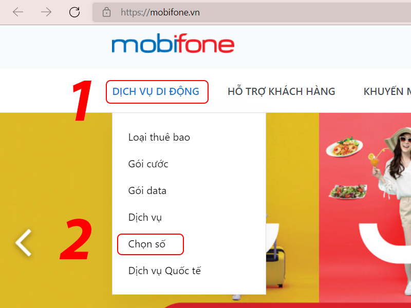 Chọn mục Chọn số từ trang chủ MobiFone