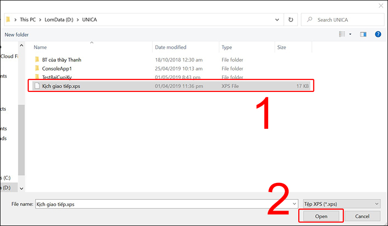 Open file XPS của bạn