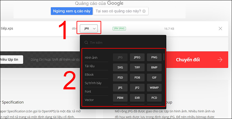 Chọn định dạng bạn muốn chuyển