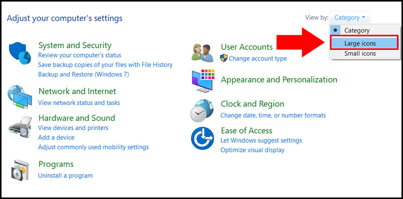 chọn Large icons