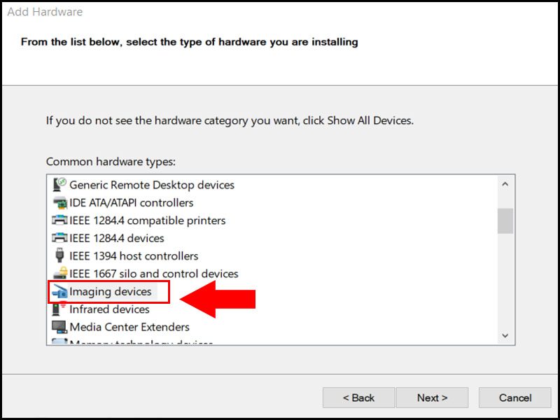 Nhấn đúp chuột vào Imaging devices