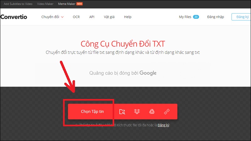 Nhấn Chọn Tập tin để tải lên file TXT