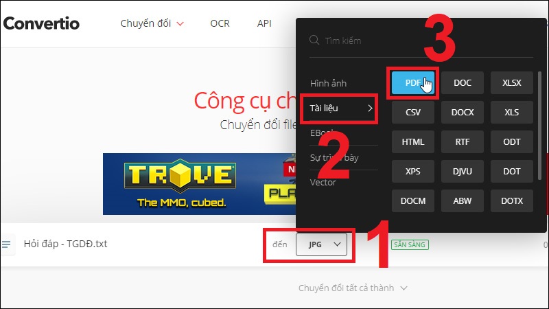 Chọn file muốn chuyển đổi thành
