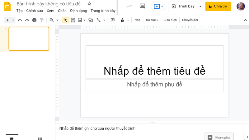 Giao diện Google PowerPoint sẽ hiện ra